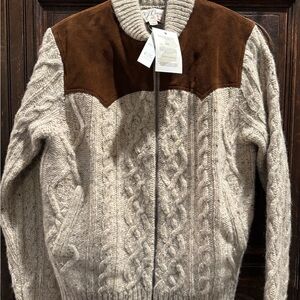 Men's Cable Knit Sweater with Brown Accents